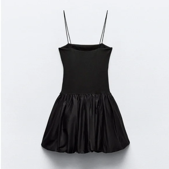 Zara MIXED RIB POPLIN BALLOON DRESS - Picture 8 of 13